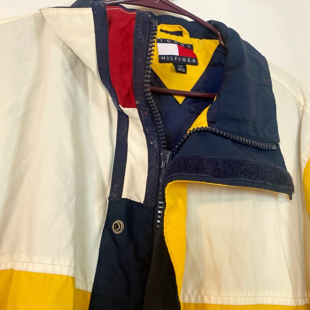 Vintage Y2K Tommy Hilfiger Logo Windbreaker Jacket Full Zip Yellow L EUC